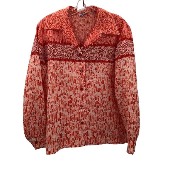 Pykettes vintage Blouse red buttonup Large Long Sleeve side slit LIGHTweight - Picture 1 of 8